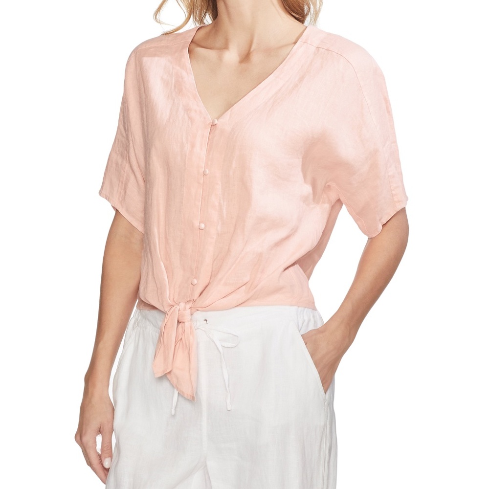 Vince Camuto Linen Tie Hem Button Down Shirt